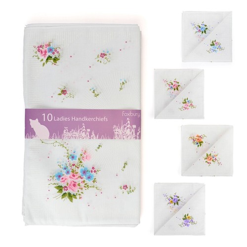 Ladies white floral hankies - floral,