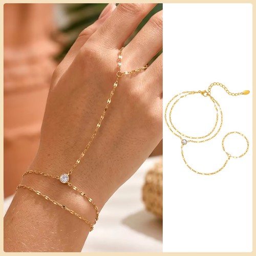 Gold plated hand chain ring - gold,