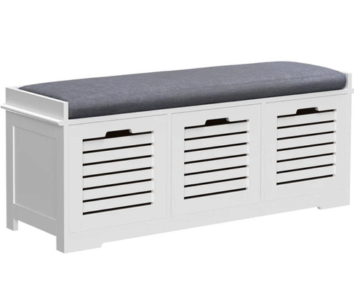 White wooden storage bench - white,