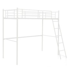 Metal High Sleeper Bed Frame 3.5FT Single Loft Bed with Desk White