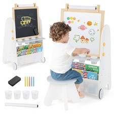 COSTWAY Kids Art Easel 4-in-1 Toddler Activity Table Set w/ Whiteboard White
