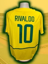 Hand Signed RIVALDO Brazil Retro Home Shirt World Cup Very Rare - Proof