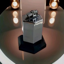 Art Deco Table Lighter Chrome & Bakelite Petrol Basalt 6 Sided Column Heavy Rare
