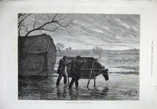 Old Antique Print 1874 Shooting Wildfowl Thames River Men Sport Fine Art 19th
