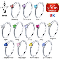 Genuine Sterling Silver S925 Rings Beaded 12 Months Birthstone Gemstone Ring AFG