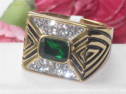 Mens emerald gold ring - , green