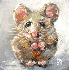 Mouse Original Oil Painting Animal Wall Art Wild life Wall Decor Canvas 6x6 inch