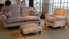 PARKER KNOLL OAKHAM, HENLEY 3 SEATER SOFA & CHAIR IN CONTRAST FABRICS. RRP £4358