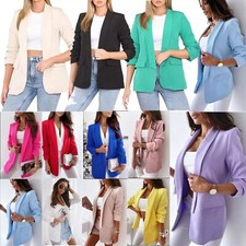 Womens Ruched Sleeve Fully Lined Blazer Collared Casual Ladies Formal Jacket Top