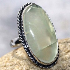 925 Silver Plated Prehnite Ethnic Ring Handmade Jewelry Size US 8 AU Y175