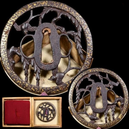 Tsuba willow swallow - tsuba, &