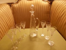 Antique Seven Cordials Glasses and Crystal Decanter