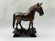 Antique chinese hand carved wooden horse with glass eyes-105/80 mm
