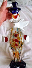Vintage 1960s Italian Murano Glass Clown with White Bow & Blue Top Hat - 32cm