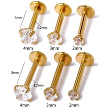 PAIR Piercing Labret Monroe Lip Bar Tragus Cartilage Helix Upper Ear Stud Gold