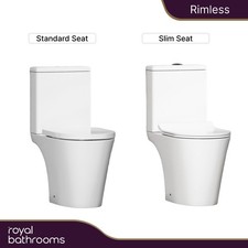 Rimless Close Coupled Toilet Ceramic WC Pan and Soft Close Seats, Cistern - Nova