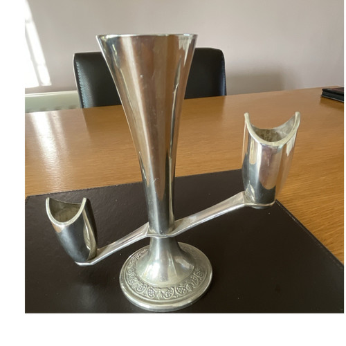 Pewter three arm candlestick - pewter,