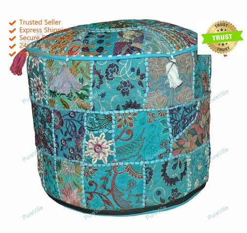 Cotton bohemian floral poufs - bohemian,