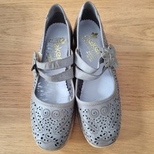 Rieker DORIS Mary Jane Shoes EU 39 UK 6 Anti Stress Grey/ Silver Leather Cut Out