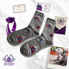 BEDLINGTON TERRIER SUPERHERO FUN SOCKS UNISEX ONE SIZE FIT UK 5 - 11 UNIQUE GIFT