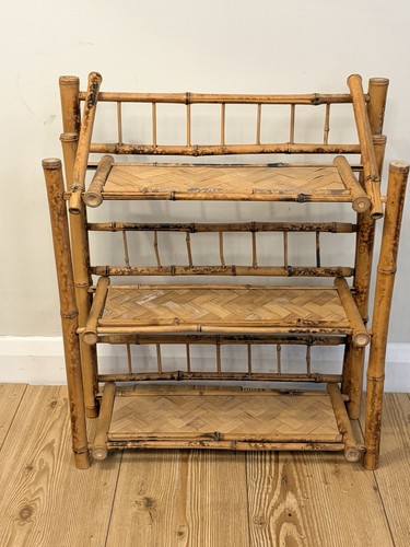 Vintage burnt bamboo folding - bamboo,