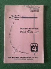 Villiers Mk 4F Two Stroke Engine Instructions And Spares Parts List  1952
