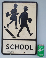Original Vintage Cast Aluminium Alloy Black & White School Crossing Road Sign