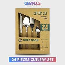 GEM+ | 24-Piece Stainless Steel Cutlery Set with Wood Texture Handle