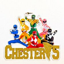 Power Rangers Cake Topper Glitter Personalised Non Edible 6.5 x 5.5 in Free Del
