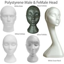POLYSTYRENE FOAM MANNEQUIN DISPLAY HEAD MALE FEMALE SWAN UNISEX NECK 