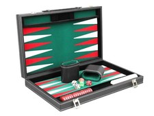 BACKGAMMON SET LEATHER TRAVEL