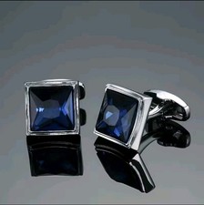 Silver Blue Crystal Cufflinks Formal Wear Wedding Business Gift Suit Shirt 