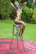 Statue Damsel Sexy Art Deco Style Art Nouveau Style Bronze Signed Sculpture