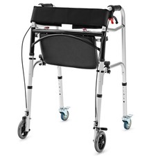Standard Walking Aid 2-Button Folding Walker w/ 5-Position Adjustable Heights