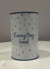 Money Tin Box 'Rainy Day Fund' Design Money Savings Tin Cash Piggy Bank