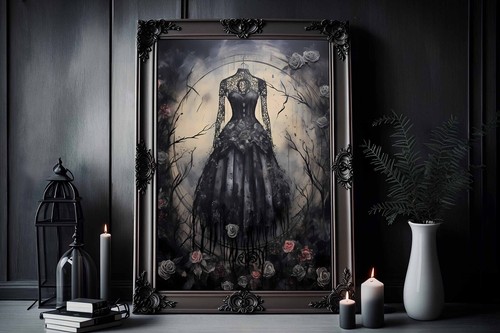 Gothic rose print skeleton - print,