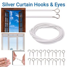 NET CURTAIN WIRE WHITE WINDOW VOILE CABLE CORD WITH HOOKS AND EYES 2/3/5/10/25M