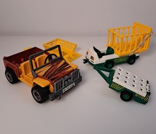 Vintage Playmobil Geobra Safari Jeep Zoo Vehicle And Trailers - Bundle