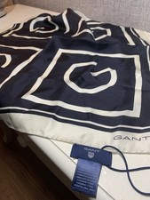 GANT Silk Scarf Black and Cream 51cm by 51cm Square Head/Neck Scarf VGC