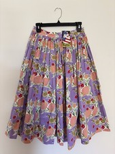 Pinup Girl Clothing Purple Mary Blair Lips and Roses Jenny Swing Skirt Size M