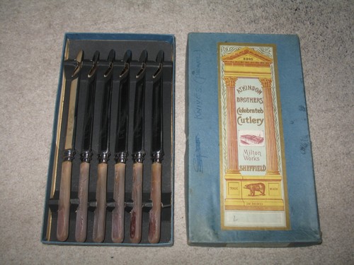 Vintage set faux bone handle - set,