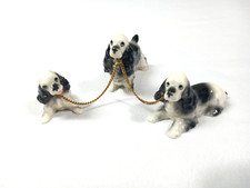 Vintage Bone China Springer Spaniel & Pups RARE Mini Chained Together Figurines