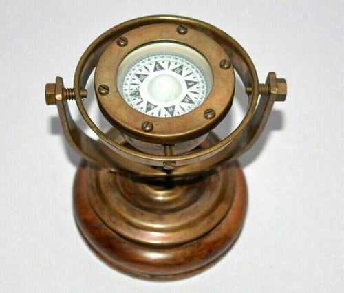 Brass nautical gimbal compass - gimbal,