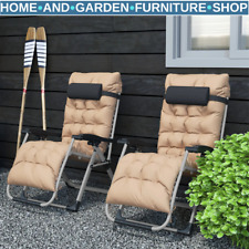 Set of 2 Reclining Zero Gravity Sun Loungers w/ Cushions for Garden or Patio Use