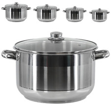 Stainless Steel Casserole Stockpot Induction Base Deep Stock Pot Glass Lid