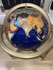 Lapis Lazuli Semi-Precious Gemstone Large Rotating World Globe and Compass 13”