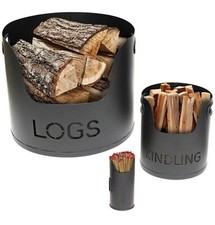 Log Bucket Fireside  Logs / Kindling Match Box set Storage Scuttle Home