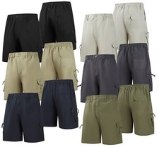 Mens Cargo Shorts Combat Multi Pocket Elasticated Waist Lightweight