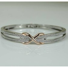 White Gold Finish Created Diamond Rose Gold Infinity Sign Bracelet With Gift Box
