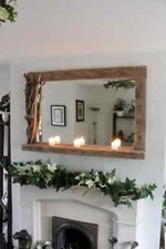 Driftwood Mirror with Candle shelf and rustic decorated frame